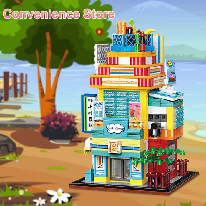 BZDA City Mini 4in1 Street View Building Blocks Convenience Store Milk Tea Shop Assembled Bricks Children 3 - LEPIN LEPIN Store