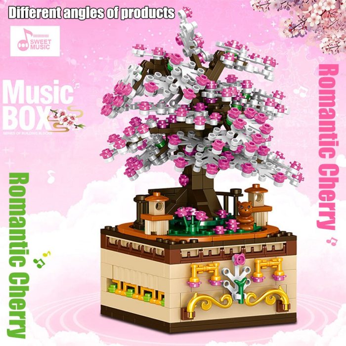 BZDA City Street View Cherry Blossom Tree Music Box Rotating Sakura Engineering Building Blocks Toys For 1 - LEPIN LEPIN Store