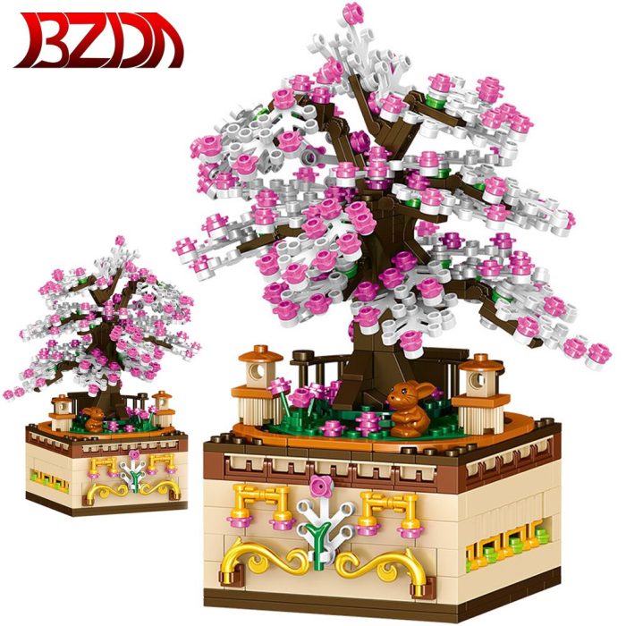 BZDA City Street View Cherry Blossom Tree Music Box Rotating Sakura Engineering Building Blocks Toys For - LEPIN LEPIN Store