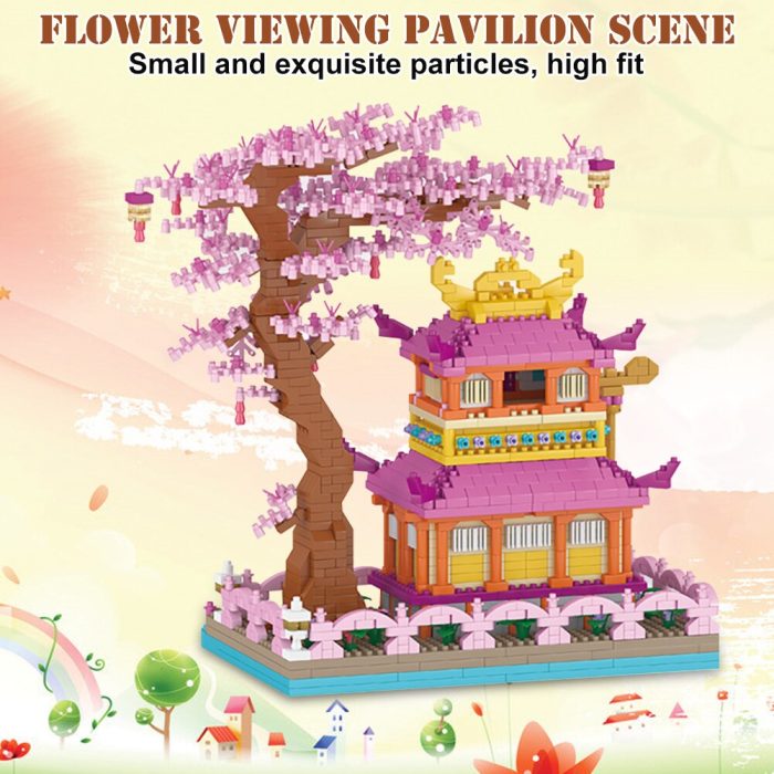 BZDA Creative City Street View Bricks Flower Viewing Pavilion Cherry Tree House Micro Particle Building Block 1 - LEPIN LEPIN Store