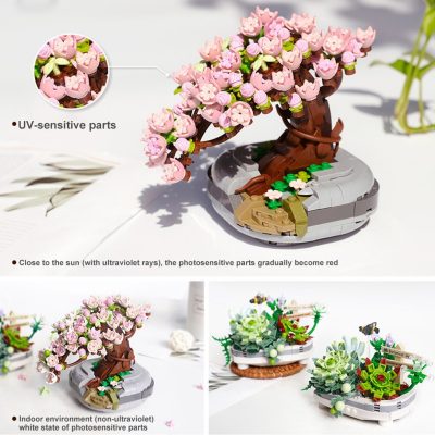 BZDA Mini Block Pink Cherry Blossom DIY Succulents Potted Flowers Assembled Building Blocks Plants Women Gift 2 - LEPIN LEPIN Store