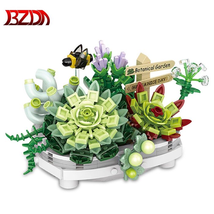 BZDA Mini Block Pink Cherry Blossom DIY Succulents Potted Flowers Assembled Building Blocks Plants Women Gift - LEPIN LEPIN Store