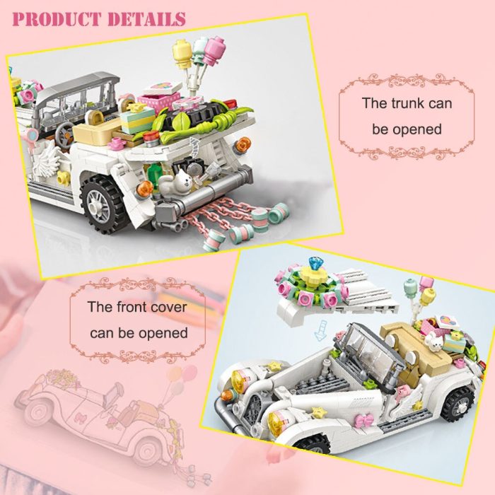 City Mini Cars Luxury Wedding Vehicle Flower Balloon Mode Building Block Set Micro Pink Roadster Car 3 - LEPIN LEPIN Store