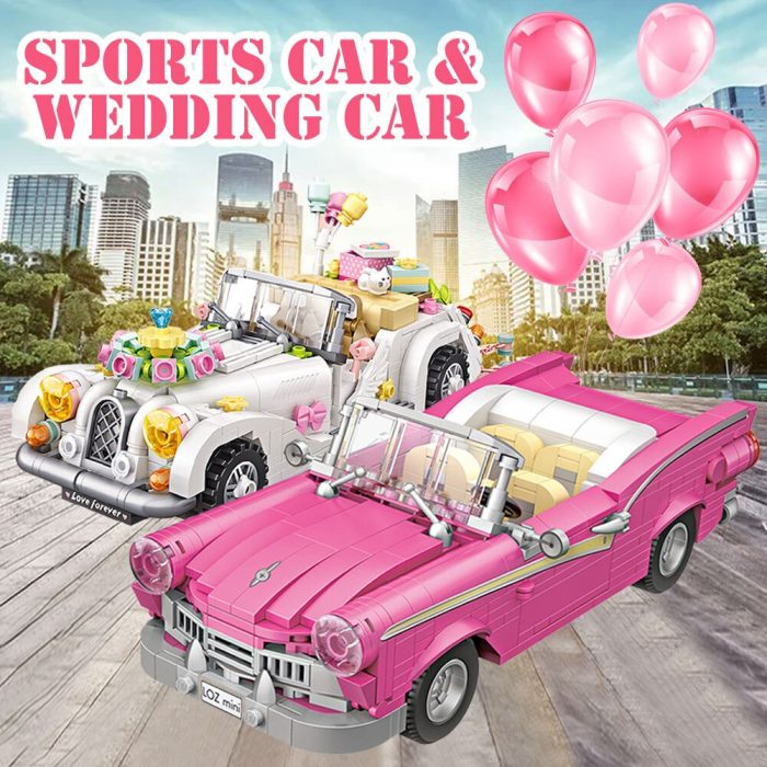 City Mini Cars Luxury Wedding Vehicle Flower Balloon Mode Building Block Set Micro Pink Roadster Car 5 - LEPIN LEPIN Store