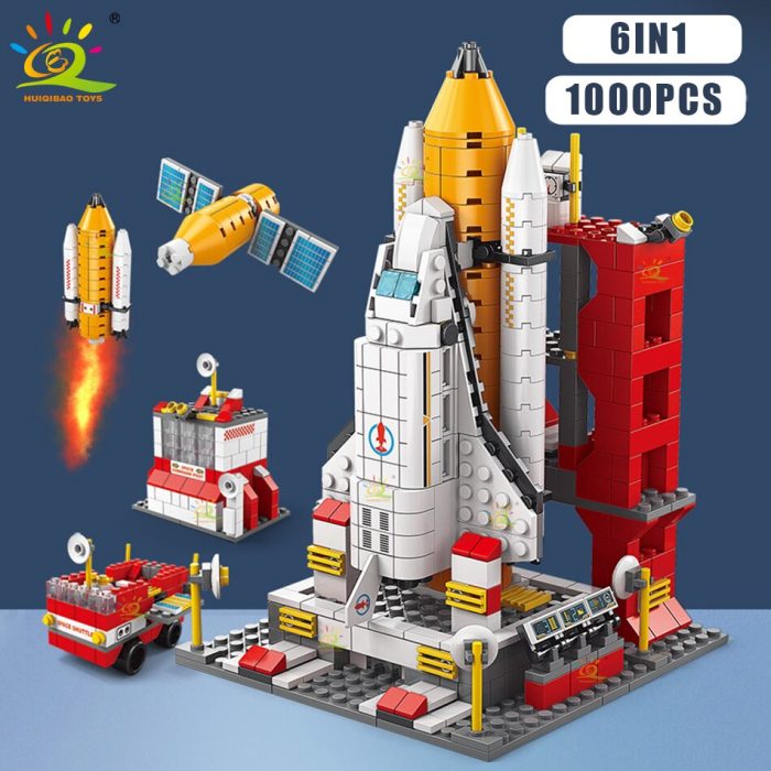 HUIQIBAO 1000PCS 6IN1 Space Aerospace Launch Rocket Building Block Model Ideas Astronaut Architecture Bricks Toys For 1 - LEPIN LEPIN Store