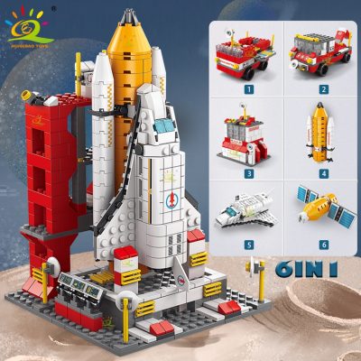 HUIQIBAO 1000PCS 6IN1 Space Aerospace Launch Rocket Building Block Model Ideas Astronaut Architecture Bricks Toys For 3 - LEPIN LEPIN Store