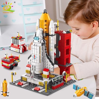 HUIQIBAO 1000PCS 6IN1 Space Aerospace Launch Rocket Building Block Model Ideas Astronaut Architecture Bricks Toys For 5 - LEPIN LEPIN Store