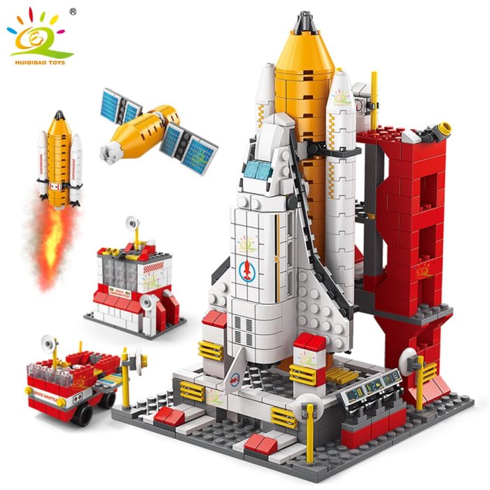 HUIQIBAO 1000PCS 6IN1 Space Aerospace Launch Rocket Building Block Model Ideas Astronaut Architecture Bricks Toys For - LEPIN LEPIN Store