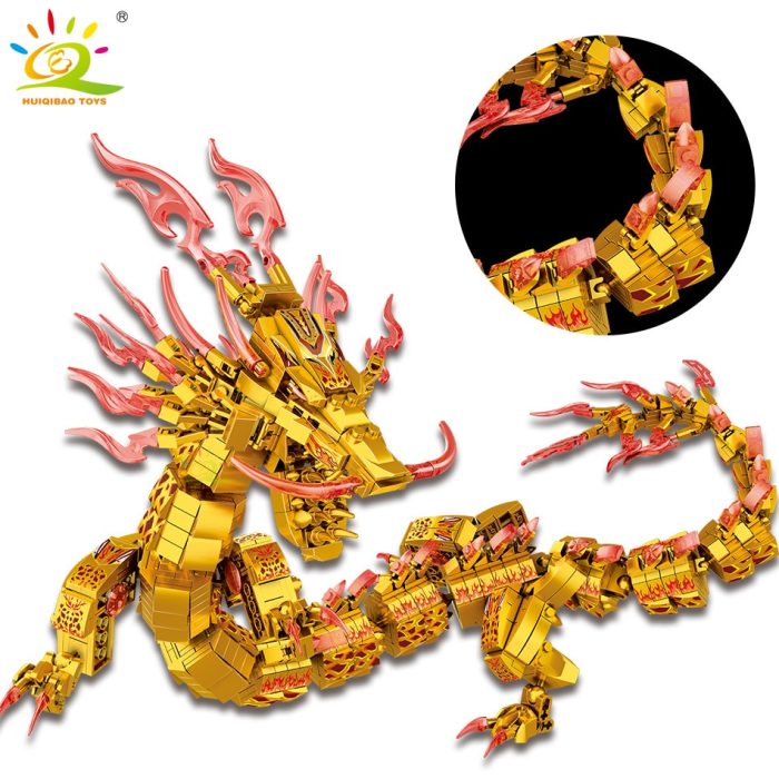 HUIQIBAO 1314PCS Gold Ninja Dragon Model Building Blocks with 4 Figures City Bricks Educational Toy For 4 - LEPIN LEPIN Store