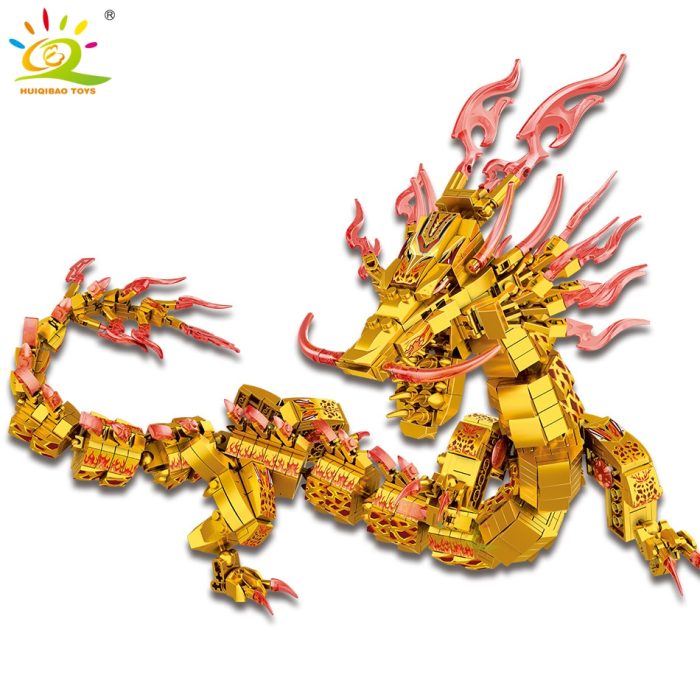 HUIQIBAO 1314PCS Gold Ninja Dragon Model Building Blocks with 4 Figures City Bricks Educational Toy For 5 - LEPIN LEPIN Store