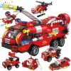 HUIQIBAO 387pcs 6in1 Fire Fighting Trucks Building Blocks City Rescue Helicopter Bricks 6 Fireman Toys For - LEPIN LEPIN Store