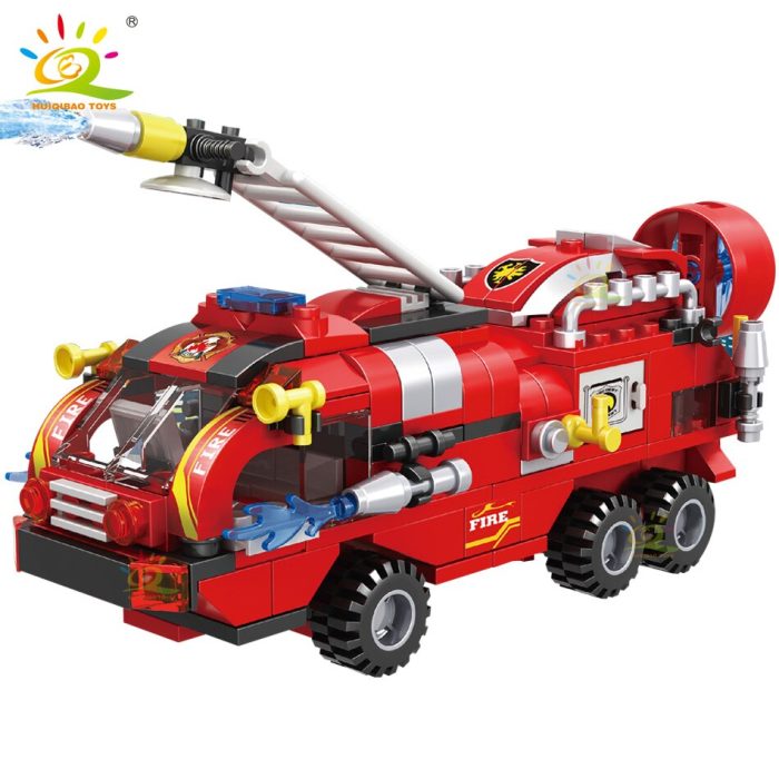 HUIQIBAO 387pcs 6in1 Fire Fighting Trucks Building Blocks City Rescue Helicopter Bricks 6 Fireman Toys For 2 - LEPIN LEPIN Store