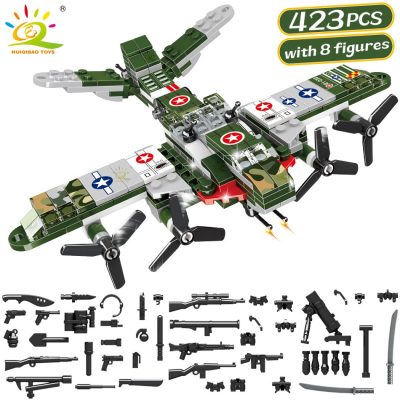 HUIQIBAO 423PCS 8in1 WW2 Combat Airplane Building Blocks Plane Model Military Army Bricks City Constrution Children 3 - LEPIN LEPIN Store