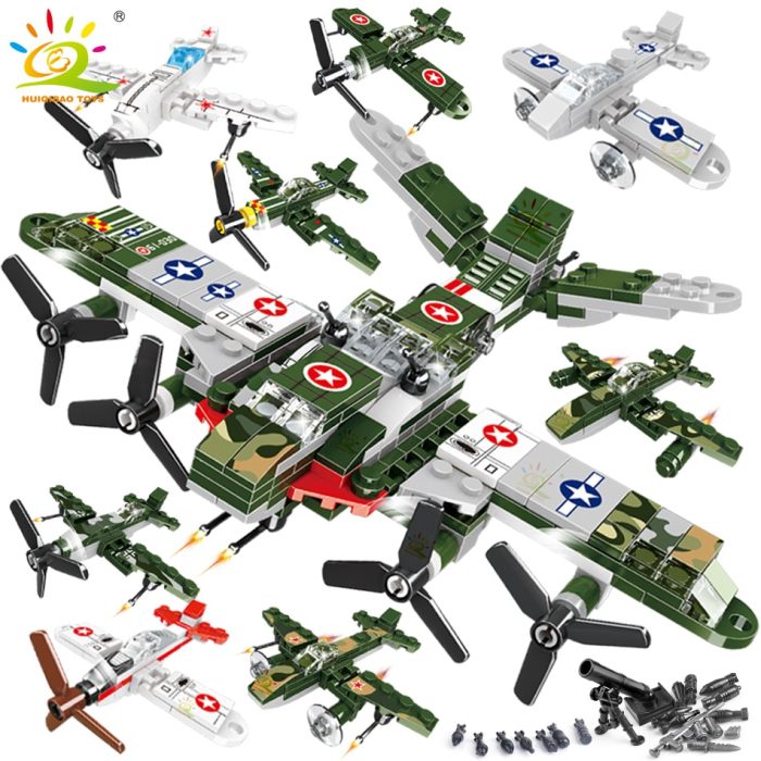 HUIQIBAO 423PCS 8in1 WW2 Combat Airplane Building Blocks Plane Model Military Army Bricks City Constrution Children - LEPIN LEPIN Store