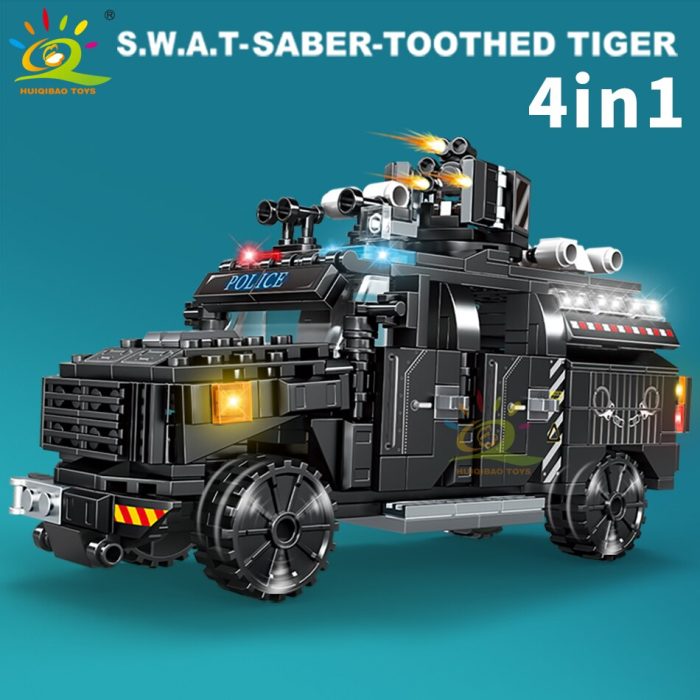 HUIQIBAO 4in1 Swat Police Series Building Blocks with Policeman Bricks Truck Ship Car City Construction Toys 1 - LEPIN LEPIN Store