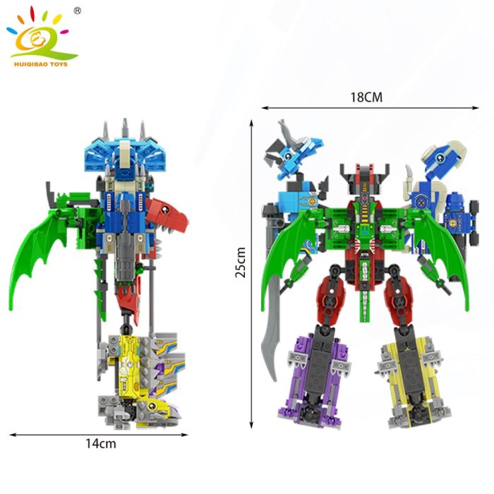 HUIQIBAO 672pcs 6in1 Armor Transformation Dinosaur Robot Building Blocks Dino Mecha Bricks City Construction Toys for 2 - LEPIN LEPIN Store