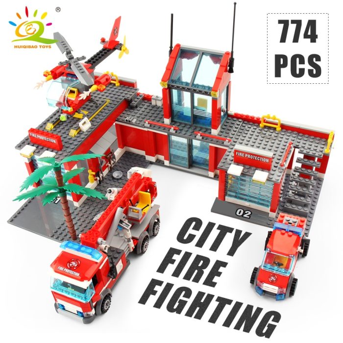 HUIQIBAO 774pcs Fire Station Model Building Blocks Truck Helicopter Firefighter Bricks City Educational Toys For Children 1 - LEPIN LEPIN Store