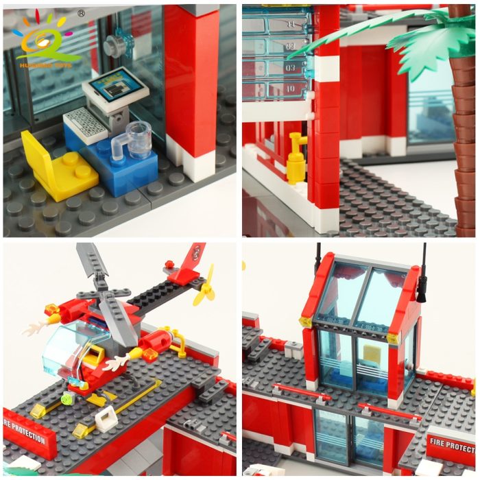 HUIQIBAO 774pcs Fire Station Model Building Blocks Truck Helicopter Firefighter Bricks City Educational Toys For Children 4 - LEPIN LEPIN Store