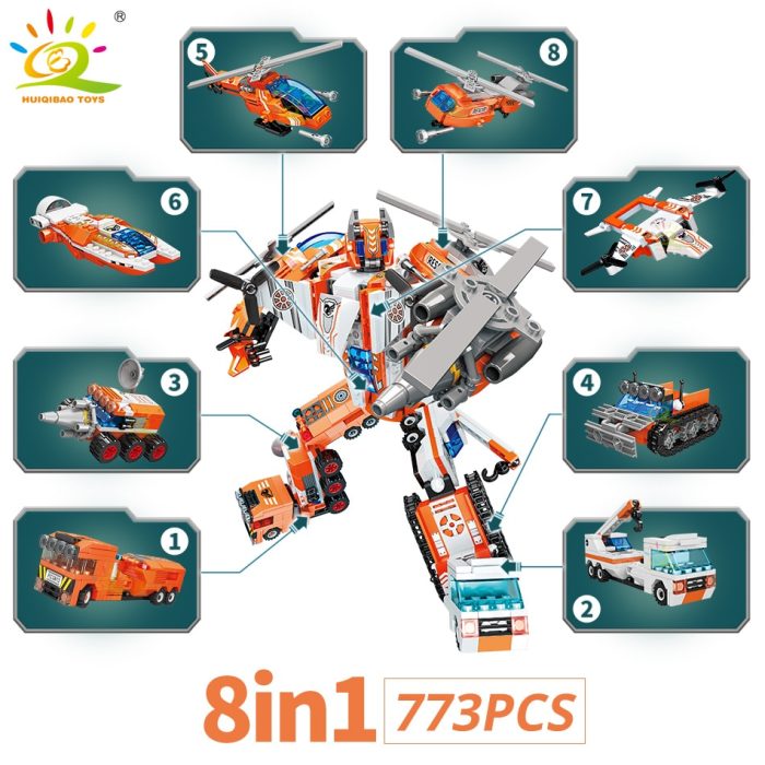 HUIQIBAO City Car Transformation Robot Man Building Blocks Transform Mecha Plane Helicopter Bricks Set Children DIY 5 - LEPIN LEPIN Store