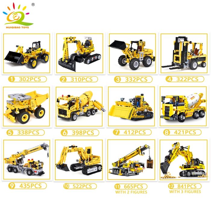 HUIQIBAO Engineering Truck Tech Building Block City Construction Toy For Children Boy Adults Excavator Bulldozer Crane 1 - LEPIN LEPIN Store
