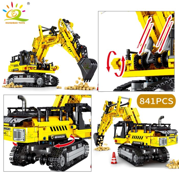 HUIQIBAO Engineering Truck Tech Building Block City Construction Toy For Children Boy Adults Excavator Bulldozer Crane 5 - LEPIN LEPIN Store