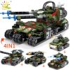 HUIQIBAO Military Tank 1083pcs 4in1 Building Blocks Set WW2 Truck Army Brick with 4 Soldier Figure - LEPIN LEPIN Store