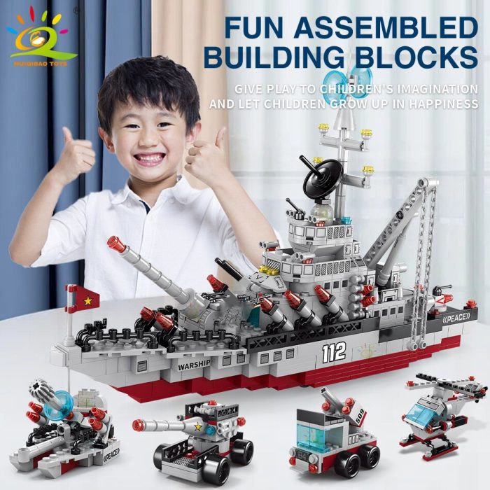 HUIQIBAO Military Warship 561pcs 8in1 Aircraft Cruiser Building Blocks Army Ship Helicopter Plane Bricks City Children 1 - LEPIN LEPIN Store