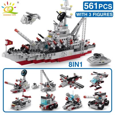 HUIQIBAO Military Warship 561pcs 8in1 Aircraft Cruiser Building Blocks Army Ship Helicopter Plane Bricks City Children 2 - LEPIN LEPIN Store
