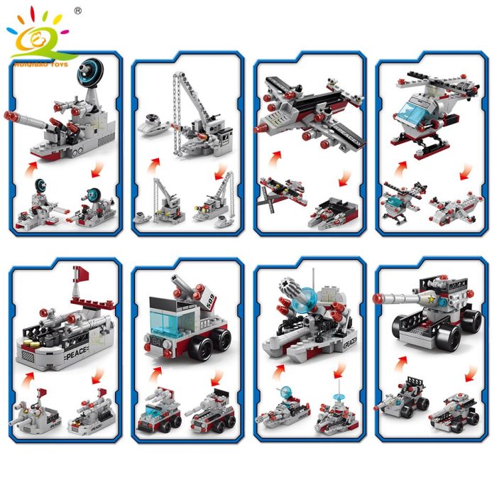 HUIQIBAO Military Warship 561pcs 8in1 Aircraft Cruiser Building Blocks Army Ship Helicopter Plane Bricks City Children 3 - LEPIN LEPIN Store