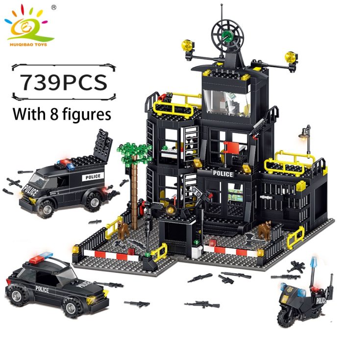 HUIQIBAO Police Station City Model Building Blocks Kit Prison Car Boat Policeman Figures Bricks Construction Toys 1 - LEPIN LEPIN Store