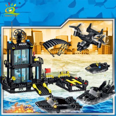 HUIQIBAO Police Station City Model Building Blocks Kit Prison Car Boat Policeman Figures Bricks Construction Toys 5 - LEPIN LEPIN Store