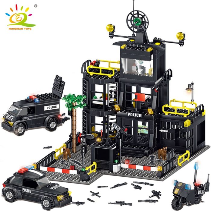 HUIQIBAO Police Station City Model Building Blocks Kit Prison Car Boat Policeman Figures Bricks Construction Toys - LEPIN LEPIN Store