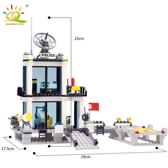 HUIQIBAO Police Station Prison Van Building Blocks Figures City Helicopter Truck Policeman Educational Bricks Toys For 3 - LEPIN LEPIN Store