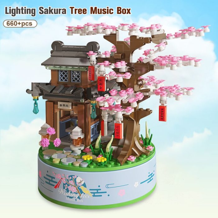 Japanese Sakura Tree House With Lighting Rotating Music Box Building Block City Street View Home Decor 1 - LEPIN LEPIN Store