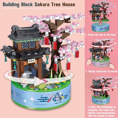 Japanese Sakura Tree House With Lighting Rotating Music Box Building Block City Street View Home Decor 3 - LEPIN LEPIN Store