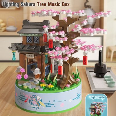 Japanese Sakura Tree House With Lighting Rotating Music Box Building Block City Street View Home Decor 5 - LEPIN LEPIN Store