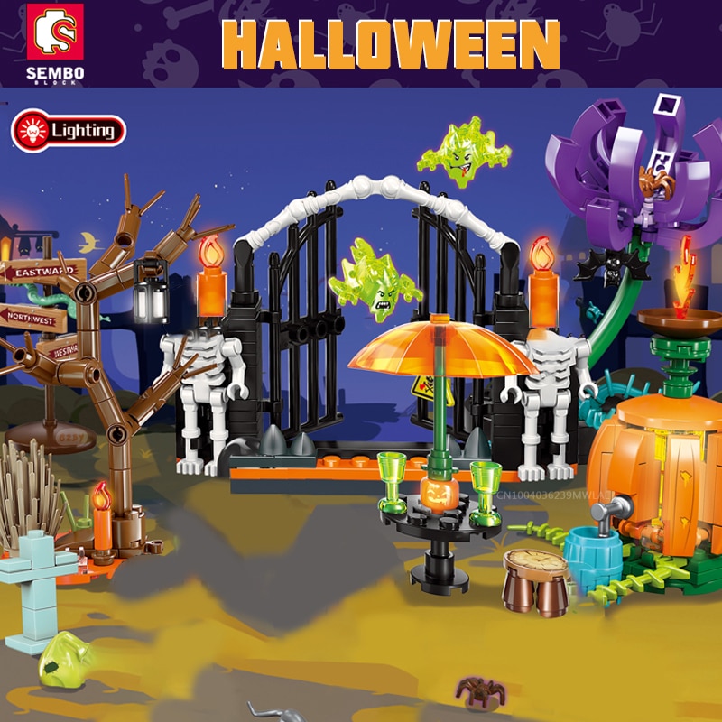 SEMBO 4 in 1 Halloween Gifts Pumpkin Toys Bricks Party Lighting LEPIN LEPIN Store