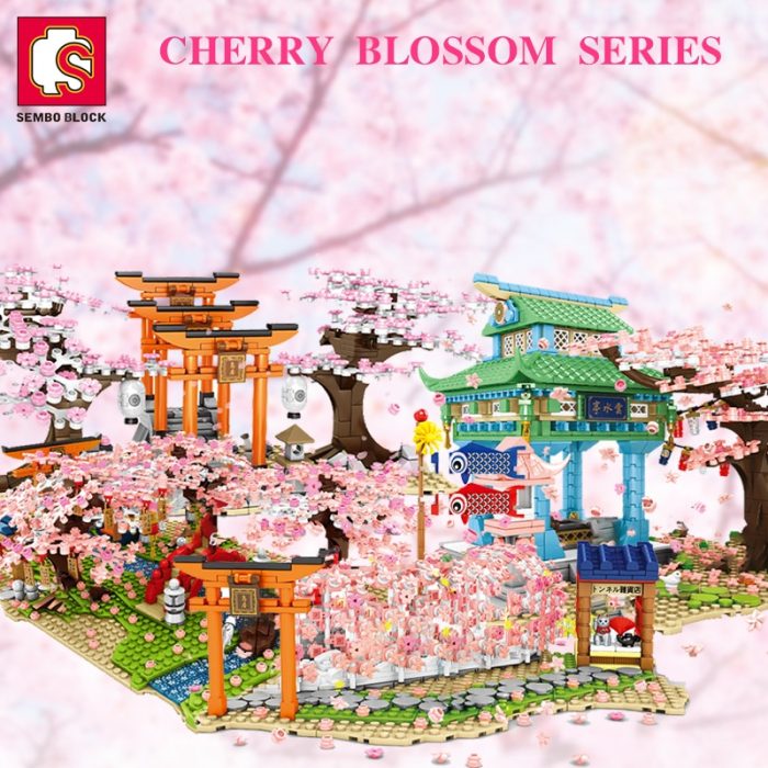 SEMBO 647PCS Sakura Blocks ideas City Cherry Blossom Japanese Sakura Tree Diy House Street View Model 1 - LEPIN LEPIN Store