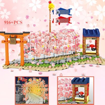 SEMBO 647PCS Sakura Blocks ideas City Cherry Blossom Japanese Sakura Tree Diy House Street View Model 2 - LEPIN LEPIN Store