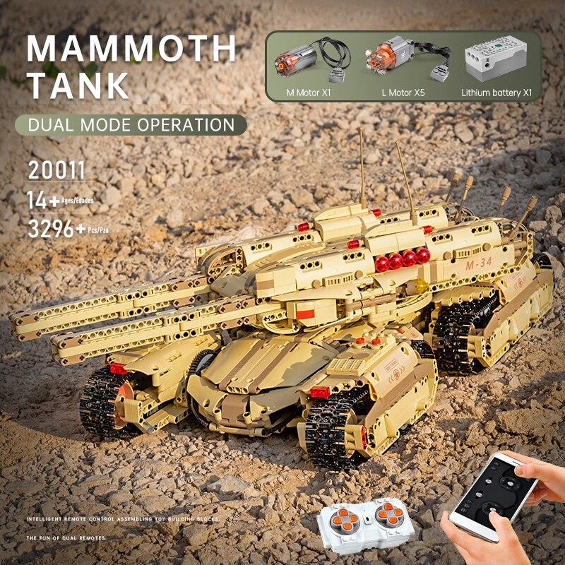 Mould King 20011 Technology MOC Building Block Tank, Remote Control  Rechargeable Military Mammoth Tank, RC Tank Model Kits for Adult