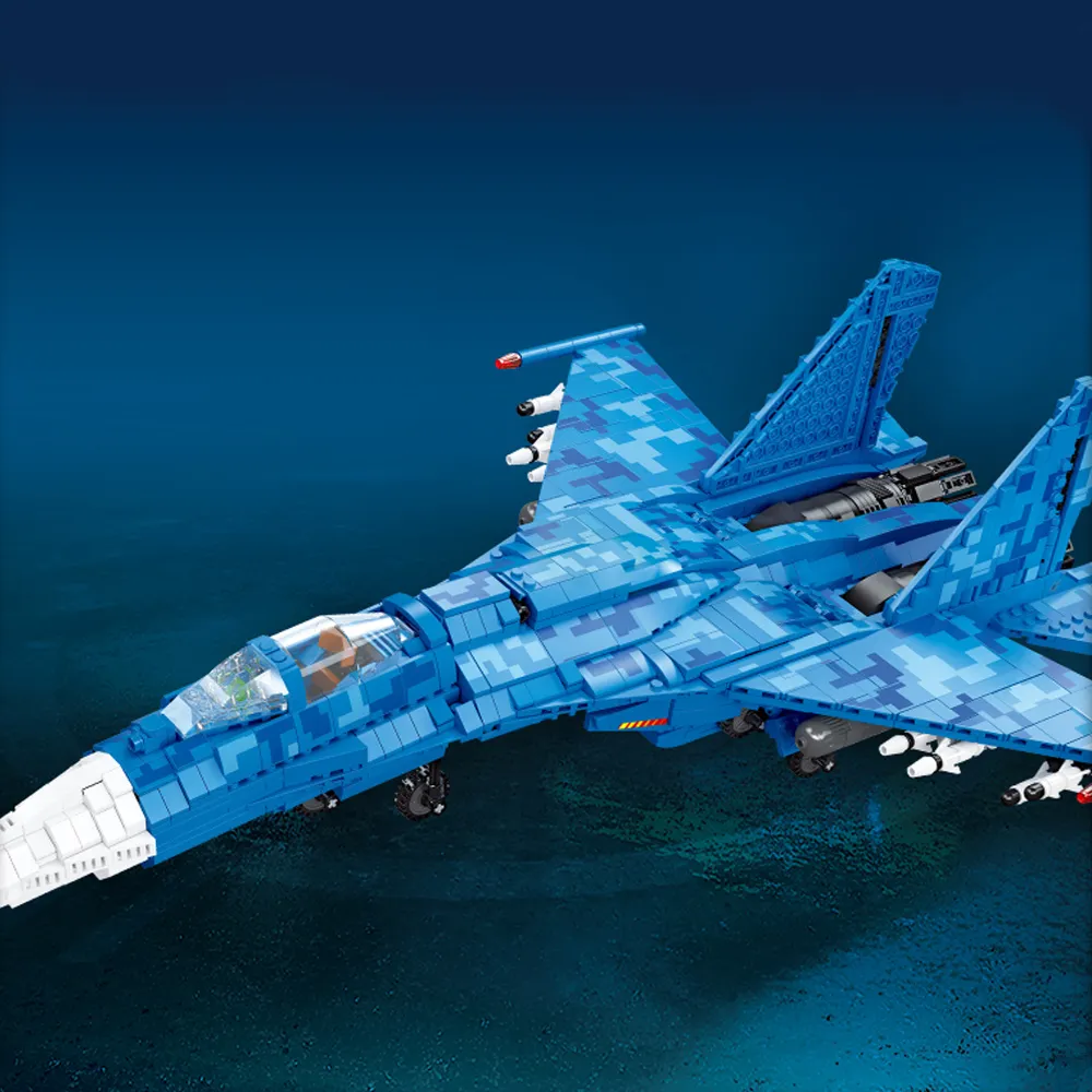 Military MOC SU-27 Flanker Fighter Jet Bricks Kids Toys