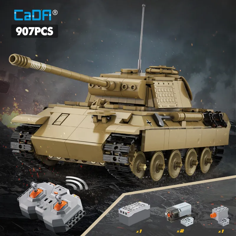 Cada 907Pcs City Remote Control WW2 Military Panther Tank Building Blocks RC Army Vehicle Weapon Bricks - LEPIN LEPIN Store