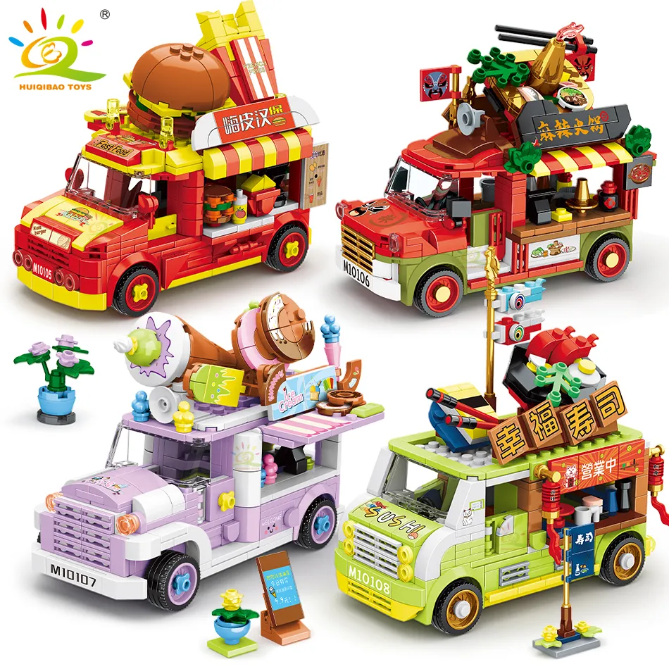 HUIQIBAO City Outing Bus Burger Shop Ice Cream Car Building Blocks Food Street View Store Architecture - LEPIN LEPIN Store