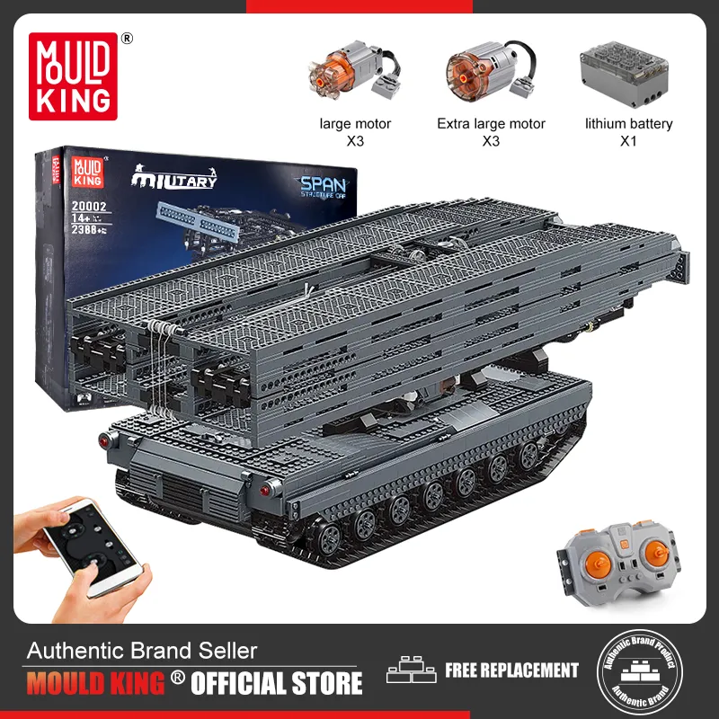 MOULD KING 20002 Technical Remote Control Military Tank Building Blocks Armored Vehicle Bridge Layer Structure Car - LEPIN LEPIN Store