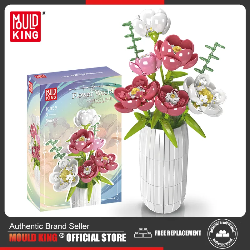 Mould King 10059 Flower Bouquet Building Block The Chinese Peony with Vase Model Assembly Decoration Toys - LEPIN LEPIN Store
