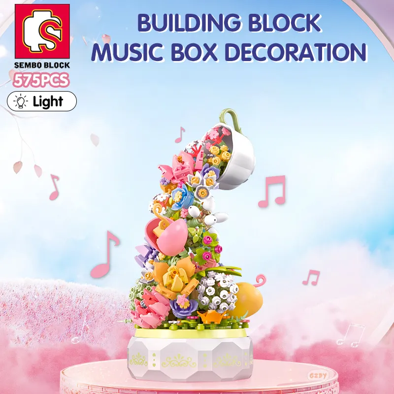 SEMBO BLOCK 575pcs Teacup Flower Lighting Music Box Building Block Home Decor Anime Creative Gift Toy - LEPIN LEPIN Store
