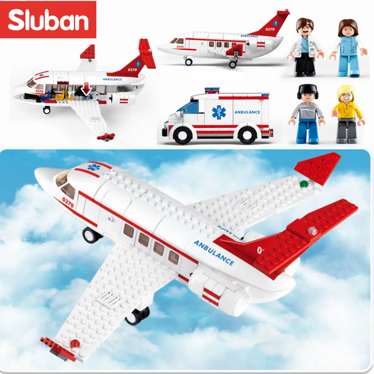 Sluban Building Block Toys Aviation Ambulance Plane 335PCS Bricks B0370 Medical Aircraft Compatbile With Leading Brands - LEPIN LEPIN Store