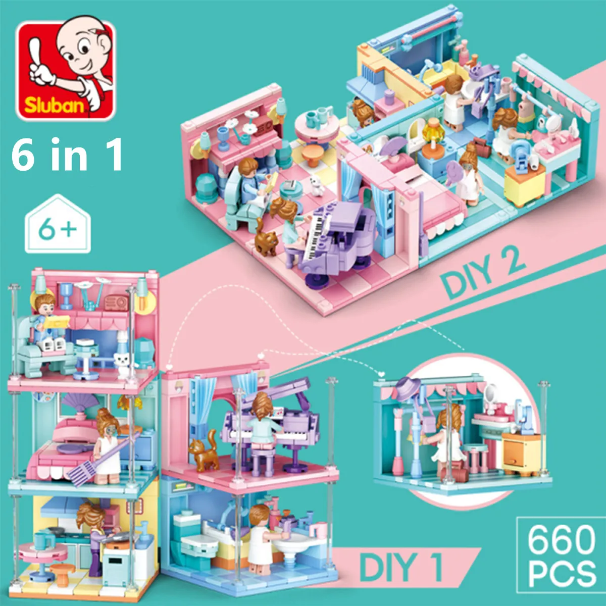 Sluban Building Block Toys Mini Handcrafts 6 IN 1 B0757 Girls Play House Compatbile With Leading - LEPIN LEPIN Store