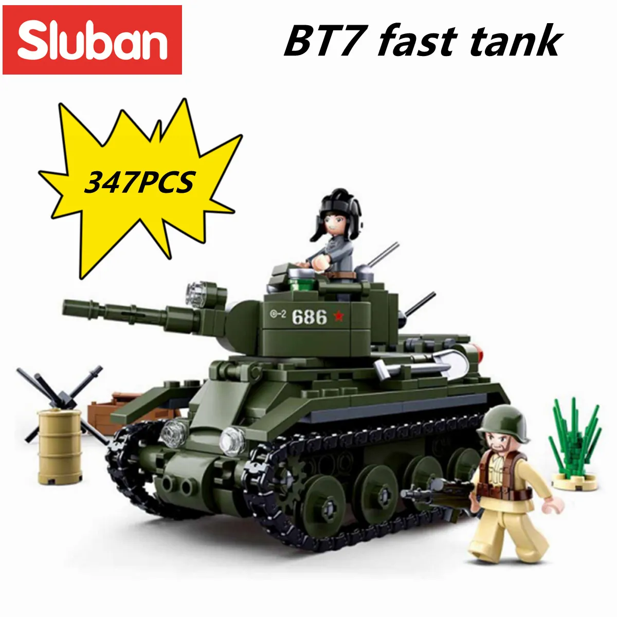 Sluban Building Block Toys WW2 Army SU85 Tank Destroyer 338PCS Bricks B0687  Military Construction Compatbile With Leading Brands - LEPIN LEPIN Store