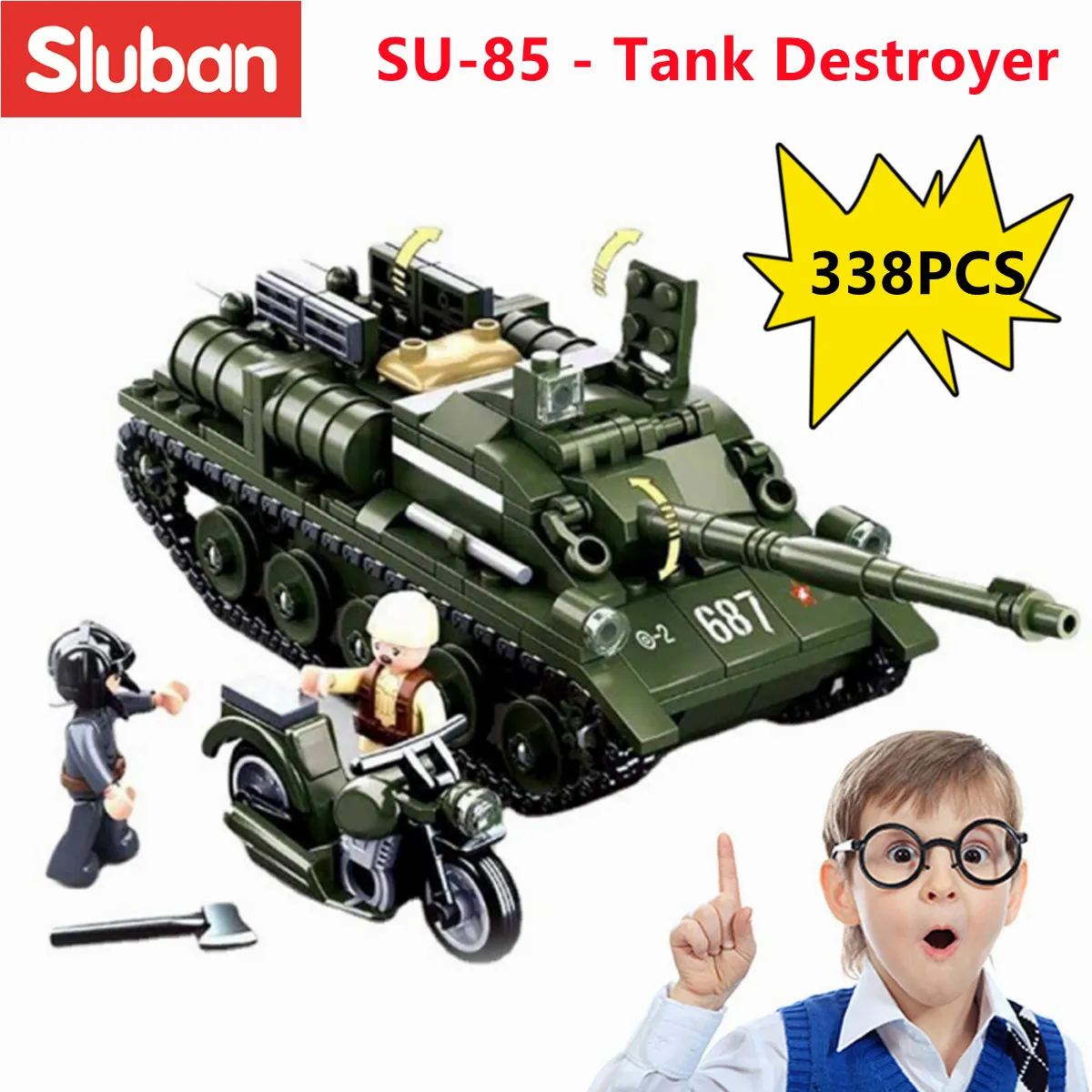Sluban Building Block Toys WW2 Army SU85 Tank Destroyer 338PCS Bricks B0687  Military Construction Compatbile With Leading Brands - LEPIN LEPIN Store